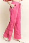 Hot PInk Mineral Wash Side Ruffle Pants