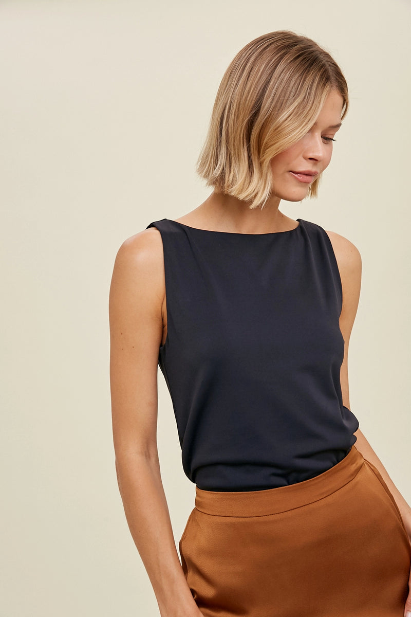 Black Smoothing Boat Neck Top