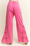 Hot PInk Mineral Wash Side Ruffle Pants
