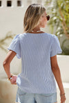 Stripe Textured Ruffle Short Sleeve Boho Detail Blouse