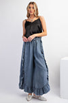 Blue Washed Ruffle Chambray Pants
