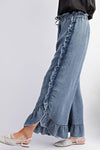 Blue Washed Ruffle Chambray Pants