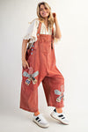 Boho Red Flower Patch Overalls