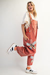 Boho Red Flower Patch Overalls