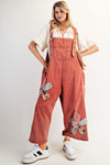 Boho Red Flower Patch Overalls