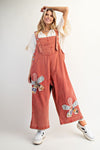 Boho Red Flower Patch Overalls