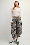 Olive Grey Washed Camo Twill Barrel Pants