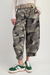 Olive Grey Washed Camo Twill Barrel Pants
