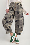 Olive Grey Washed Camo Twill Barrel Pants