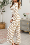 Stripe Collared Pullover Top and Drawstring Pant Set