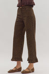 Brown Animal Print Ruffle Hem Pants