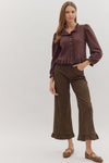 Brown Animal Print Ruffle Hem Pants