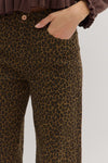 Brown Animal Print Ruffle Hem Pants