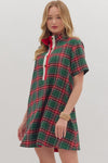 Green Christmas Plaid Mini Dress