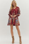 Burgundy Floral VNeck Dress