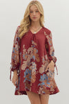 Burgundy Floral VNeck Dress
