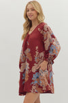 Burgundy Floral VNeck Dress