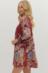 Burgundy Floral VNeck Dress
