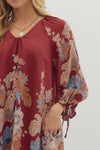 Burgundy Floral VNeck Dress