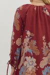 Burgundy Floral VNeck Dress