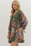 Olive Floral VNeck Dress