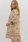 Ecru Botanical 3/4 Puff Sleeve Mini Dress