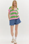 Pink & Green V-Neck Sweater