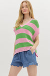 Pink & Green V-Neck Sweater