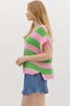 Pink & Green V-Neck Sweater