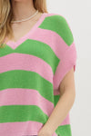 Pink & Green V-Neck Sweater