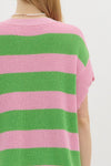 Pink & Green V-Neck Sweater