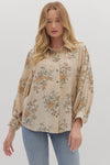 Ecru Floral Long Sleeve Button Top