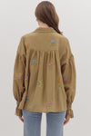 Camel Embroidered Botanical Long Sleeve Top