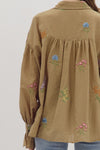 Camel Embroidered Botanical Long Sleeve Top