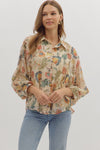 Ecru Floral Button Down Top
