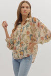 Ecru Floral Button Down Top