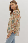 Ecru Floral Button Down Top