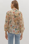 Ecru Floral Button Down Top