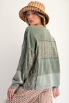 Pine Green Print Mix Thermal Washed Terry Top