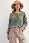 Pine Green Print Mix Thermal Washed Terry Top