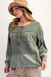 Pine Green Print Mix Thermal Washed Terry Top