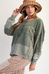 Pine Green Print Mix Thermal Washed Terry Top