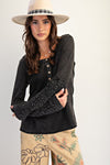 Black Crochet Lace Cotton Slub Top