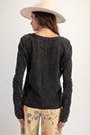 Black Crochet Lace Cotton Slub Top