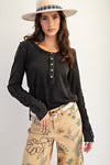 Black Crochet Lace Cotton Slub Top