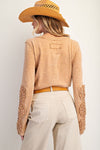 Camel Crochet Lace Cotton Slub Top