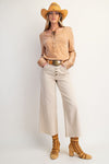 Camel Crochet Lace Cotton Slub Top