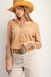 Camel Crochet Lace Cotton Slub Top