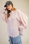 Dusty Rose Striped Button Down Top
