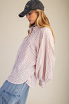 Dusty Rose Striped Button Down Top
